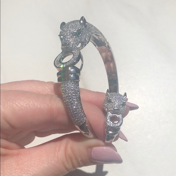 Silver Panther Swarovski Crystal Bracelet Ring Set - Picture 3 of 7